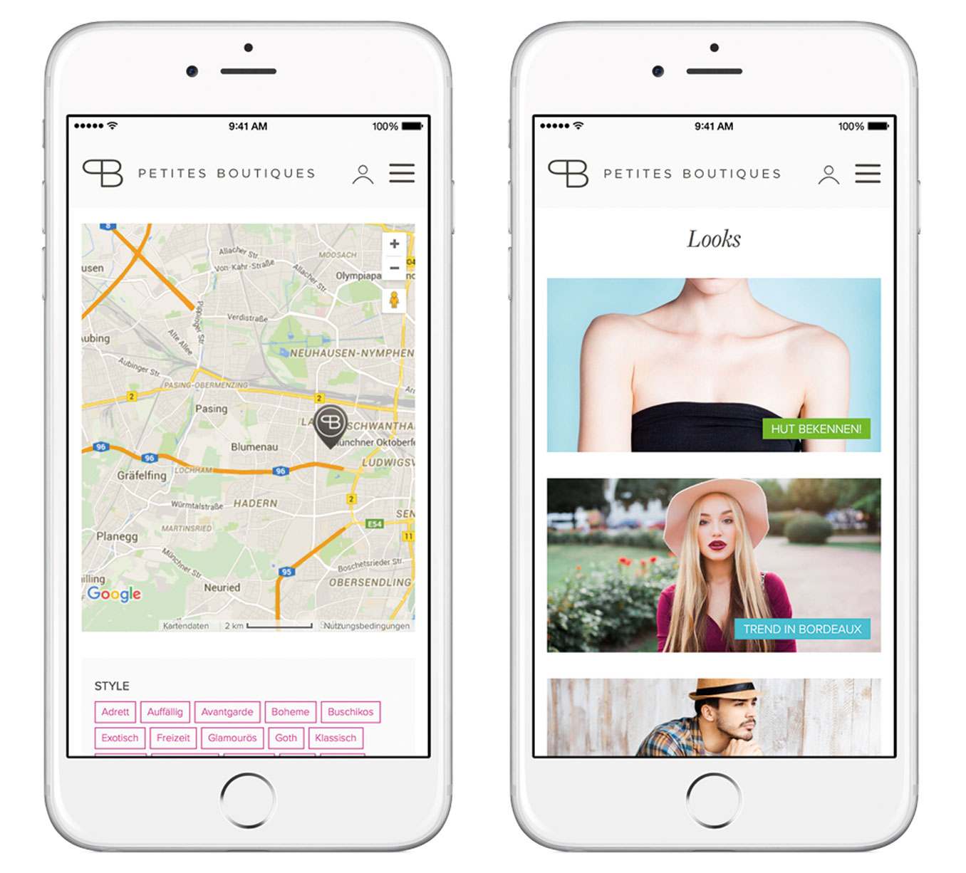 Screenshots der Petites Boutiques App