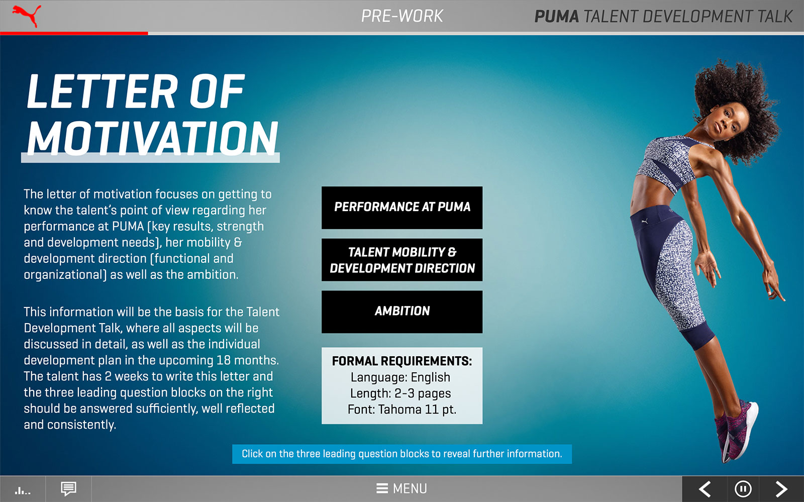 Screenshot PUMA Talent Development Talk 'Letter of motivation'