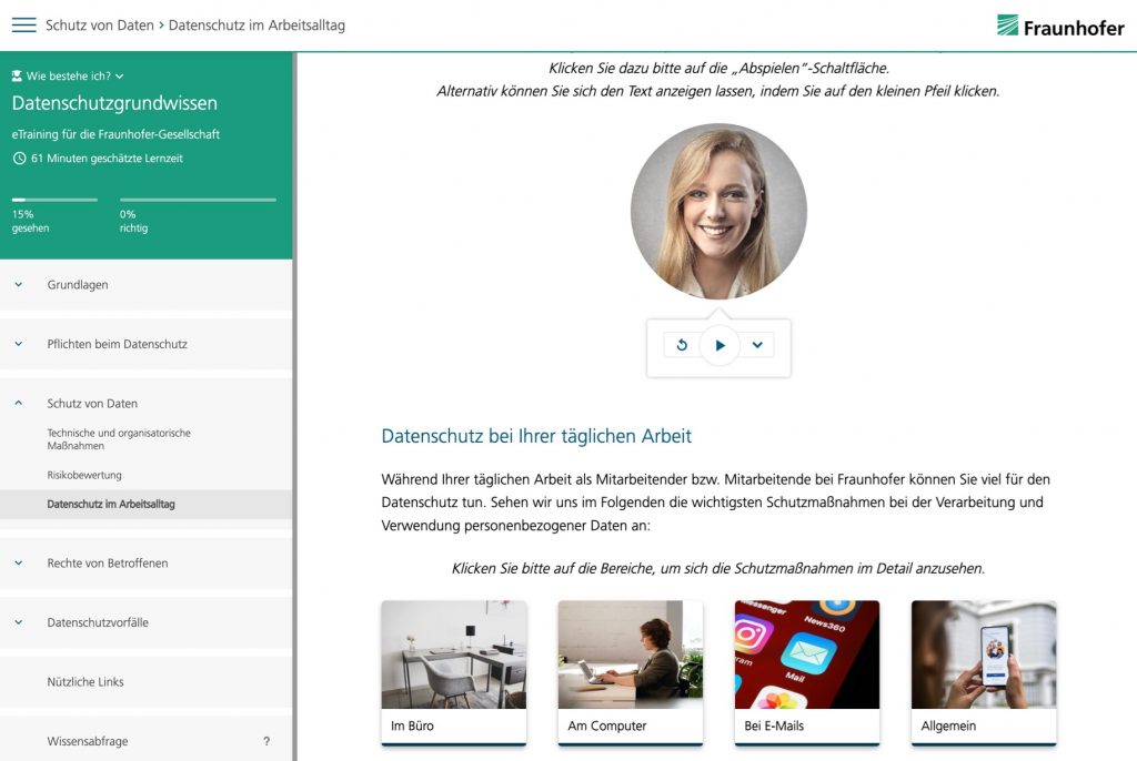 Screenshot aus dem Datenschutz-E-Training der Fraunhofer-Gesellschaft